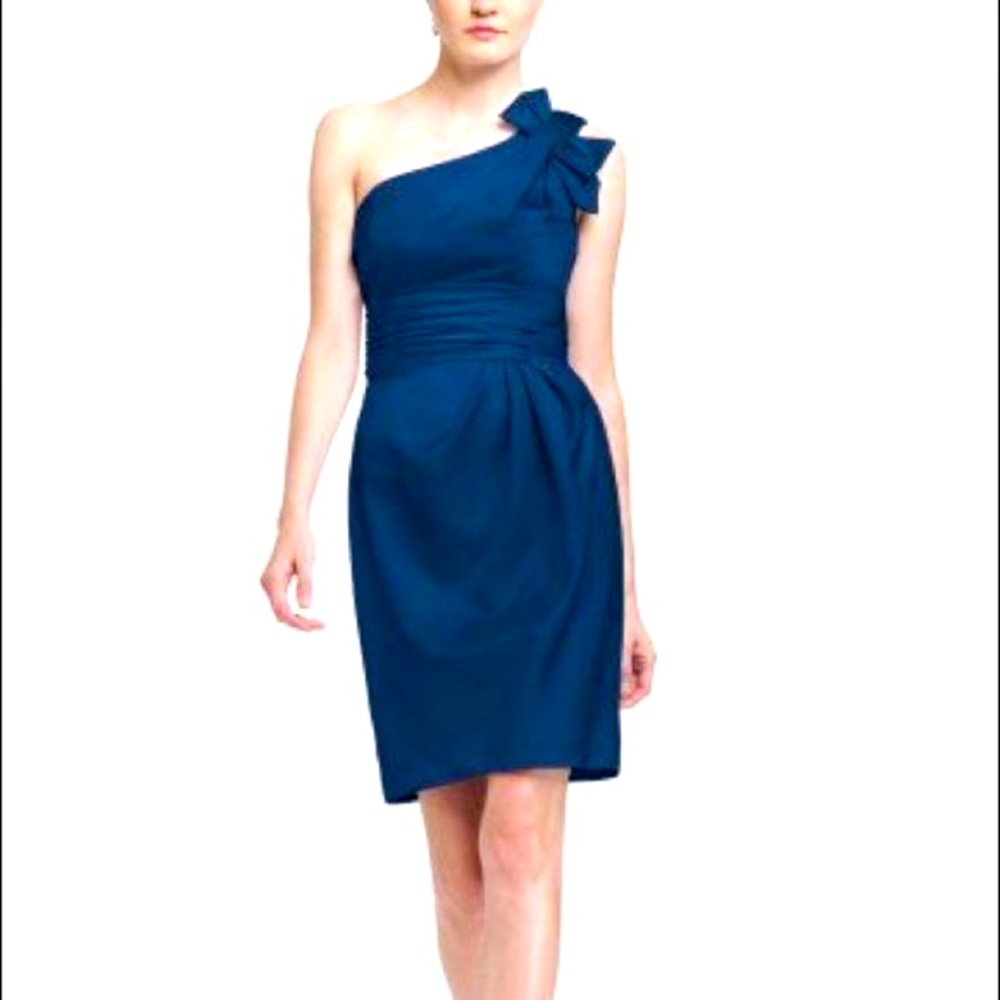 Navy Blue Satin One Shoulder Dress size 10